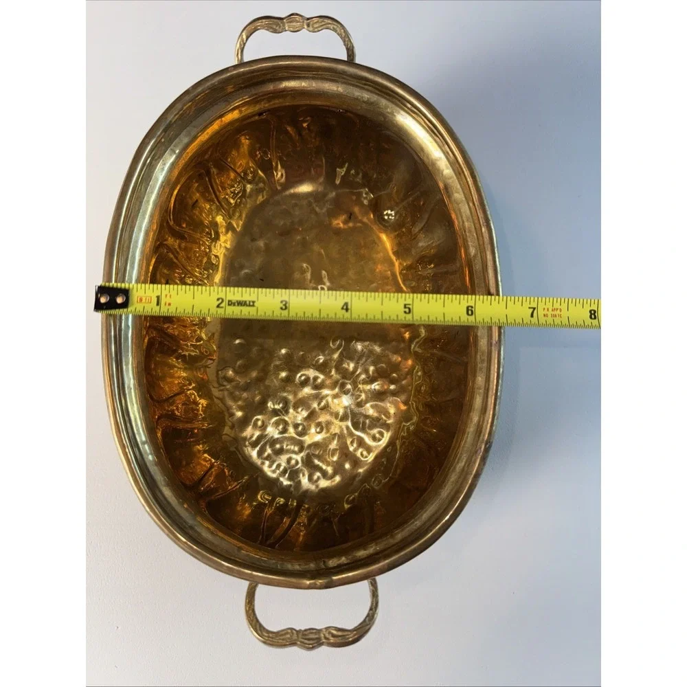 VTG Hosley Solid Brass Oval Planter With Handles Approx 8x6